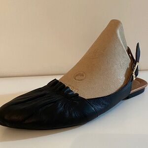 Everly Black Leather Slingback Flats